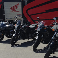 Honda motorcycles lined up. 