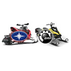 Polaris and Bombardier snowmobiles side-by-side.