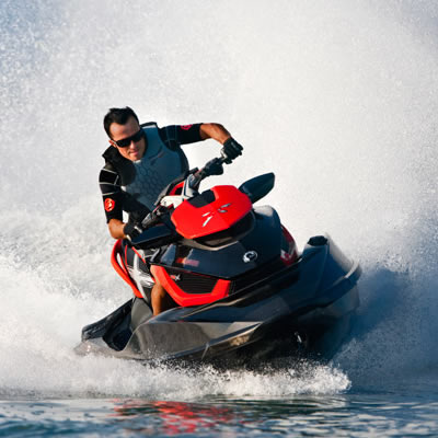 Picture of rider on jetski. 