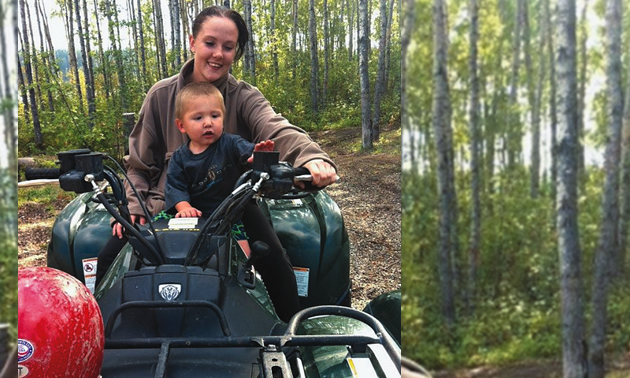 woman and young boy sitting on an ATV