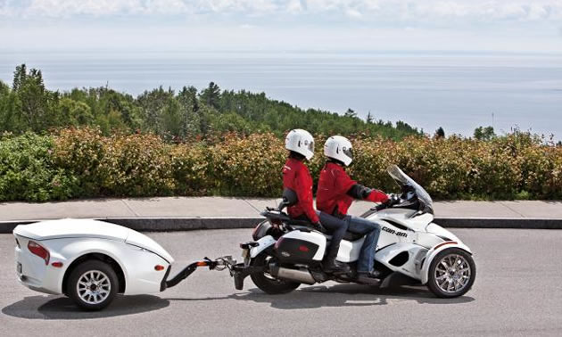 Can-Am Spyder three-wheeled motorcycle and trailer