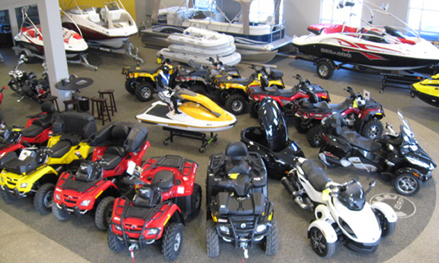 Photo of Banner Recreation and Marine's showroom in Kelowna featuring their products.