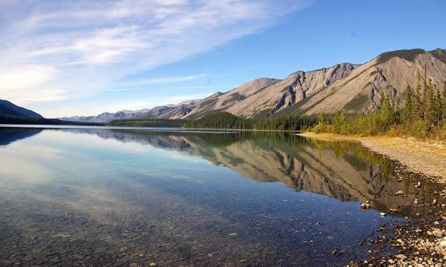 A scenic shot of Muncho Lake. 