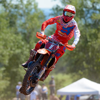 Kaven Benoit airs out his KTM on a dirt track in Moncton, New Brunswick. 