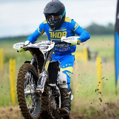 Tyler Medaglia ripping around the track on his Husqvarna. 