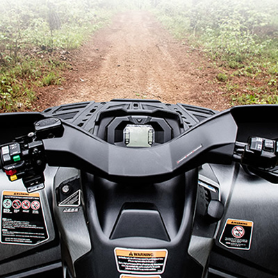 Rider's view of an ATV dashboard. 