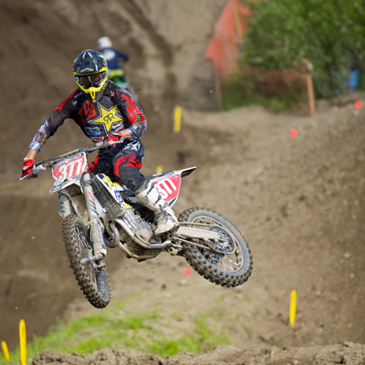 Christophe Pourcel running the coveted Champion red plate in Prince George, BC. 