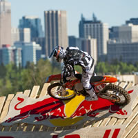 A dirt bike rider on endurocross track in Calgary, Alberta. 