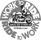 Logo with a guy on a motorcycle in the middle. 