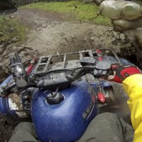 Photo from a helmet cam of riding through deep mud. 