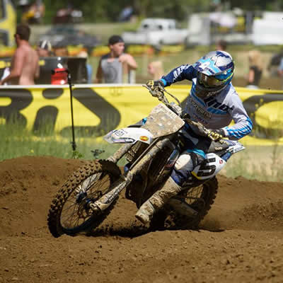 Tyler finding his way through a rutty section on the track in Kamloops. 